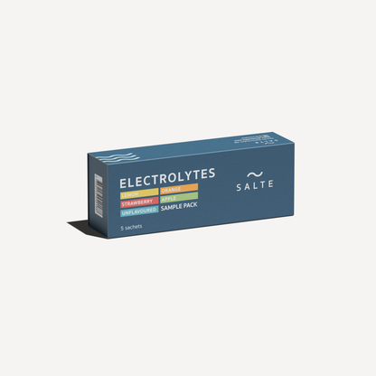 SALTE Sample Pack 5-pack box – Lemon, Orange, Strawberry, Apple and Unflavoured electrolyte sachets